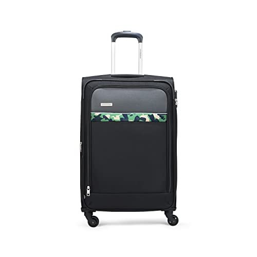 Aristocrat Medium Commander 69Cms Premium Polyester with PVC Coating Soft Sided Check-in 4 Spinner Wheels Black Suitcase