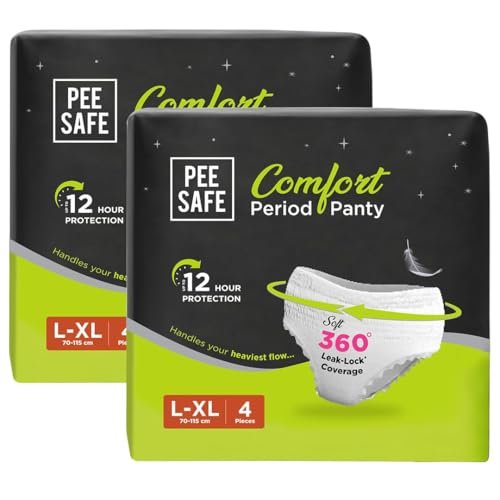 Pee Safe Comfort Period Panties | L-XL | 8 Panties | 360° Protection | 12 Hr Protection | Leak Proof | Overnight Comfort | Rash & Toxin Free | Seamless Fit