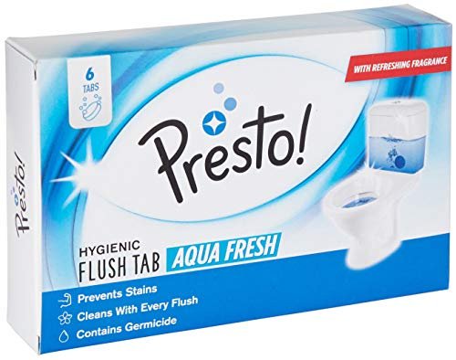 Amazon Brand – Presto! Hygienic Flush Tabs, Aqua Fresh | 300 Gram | 50 Gram X 6 Tabs | Prevents Stains, Removes Limescale | Toilet Flush Tank Balls