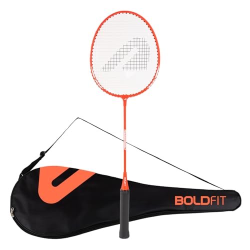 Boldfit Badminton Rackets for Beginners, Adults Aluminium Shuttle Bat with Full Cover Bag Badminton Racket for Practice & Match Lightweight Badminton Racquet with Grip Handle Shuttle Racket – Orange