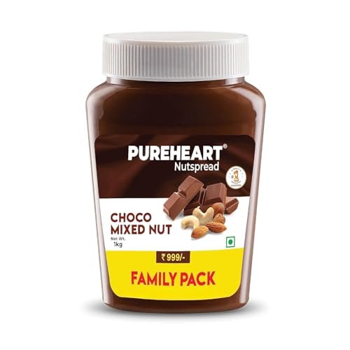 Pureheart Nut Spread Choco Mixed Nut (1 kg) Nutty Chocolate Spread for Breakfast, Delicious, Smooth & Creamy Snack