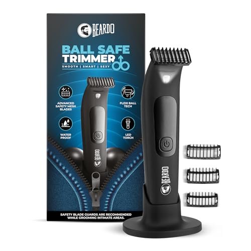 BEARDO Ball Safe Trimmer For Men|Fast Charging Trimmer For Private Parts, Beard, Body|Body Grooming Kit – No Nicks Or Cuts, Powerful Motor, Type C, Fast Charging, 110-Min Runtime,Black
