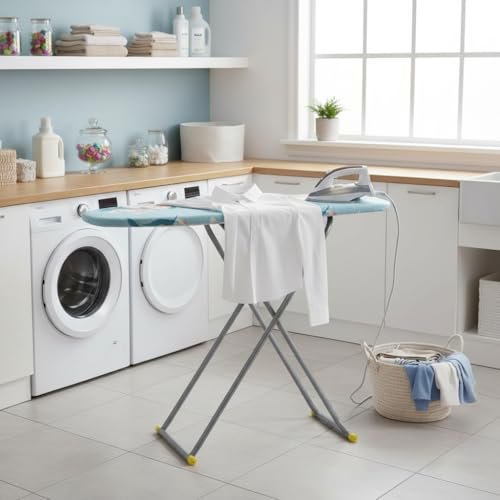 FLIPZON Premium Wooden 13″ Unique Ironing Board with Heatproof Iron Holder | Foldable & Height Adjustable, Sturdy Frame | Compact & Space Saving Design (115 x 37 cm) (Pale Sky Blue)