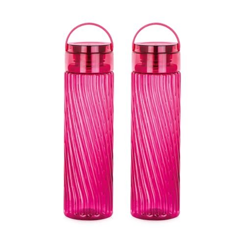 Attro O2 Spring 1000ml Water Bottle with Easy to Carry Handle Leak-proof BPA Free Plastic Material- Set of 2 Wine
