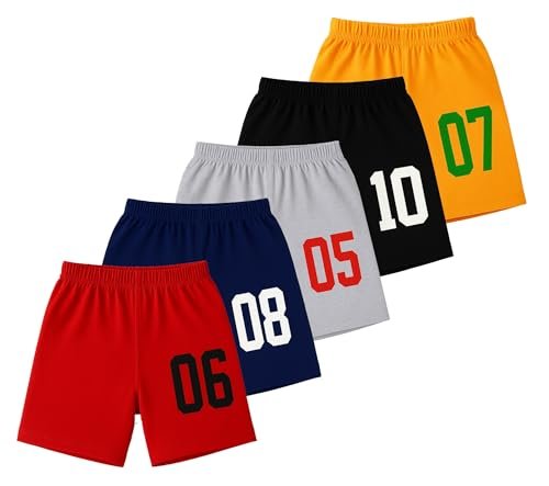 ICEDIVE Boys Regular Fit Cotton Shorts – Pack of 5, Printed Designs, Comfortable & Stylish Multicolour