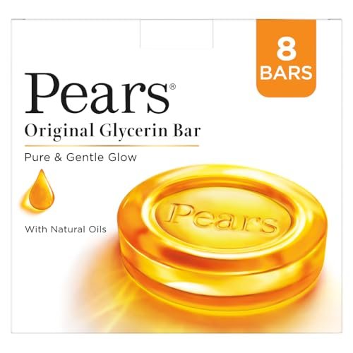 Pears Original Glycerin Soap Bar – Pure & Gentle Glow | With 98% Pure Glycerin | For Hydration & Glow | With Plant Based Cleanser for Skin & Body | Paraben-free | 125gms x 8