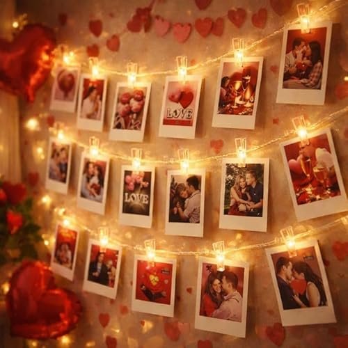 One94Store Romantic Photo Clip String Lights – 14 LED 3 Meter Warm White Fairy Lights for Bedroom, Wall & Picture Décor | Valentine’s Day, Party & Wedding Decoration (Pack of 1)