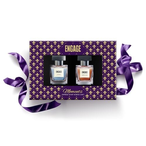 Engage Gift Set – Moments Luxury Perfume Gifts For Men, 100ml, Long Lasting Smell Men Perfume, Best Birthday,Anniversary Gift Hamper by ITC, Eau De Parfum for Man, Travel Sized Combo, 50ml x 2