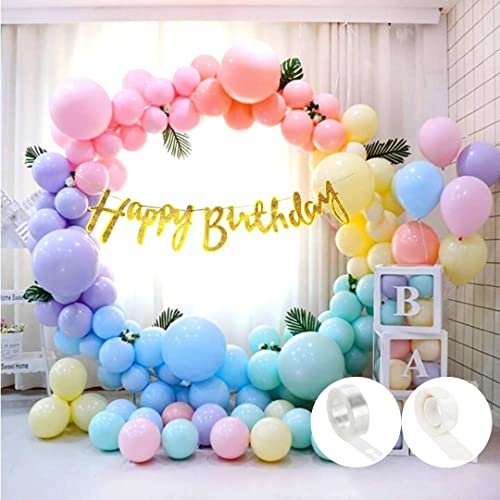 Flyloons 53 Pcs Pastel Happy Birthday Decoration for Girls Kids Boys with Sparkle Golden Happy Birthday Banner, Pastel Balloons, Glue dots, Arch Tape for Balloons birthday decoration items for room