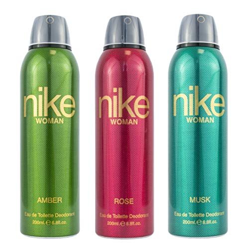 Nike Unisex Amber + Rose + Musk Spray Deodorant For Woman- Pack Of 3 (200Ml Each), 3 Count