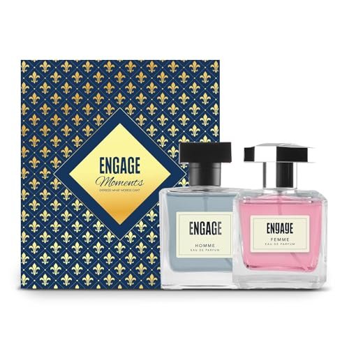 Engage Gift Set – Moments Luxury Perfume Gifts For Women & Men, Homme & Femme 200ml, Long Lasting Smell Men & Women Perfume, Pack of 2, Best Birthday, Anniversary Gift Hamper by ITC, Eau De Parfum