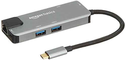 Amazon Basics 6-in-1 USB C Hub Multiport Adapter with LAN Port/HDMI/Type – C & Two USB 3.0 Ports (Black)