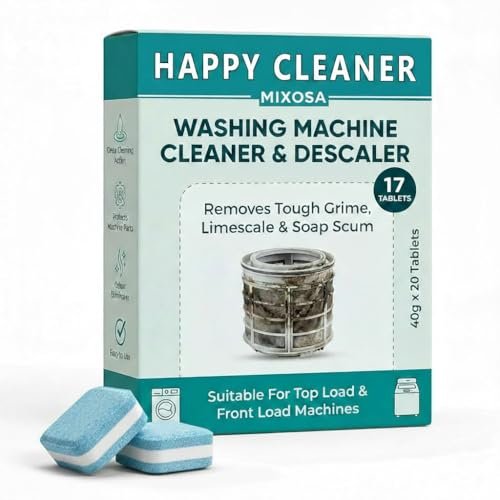 MIXOSA Washing Machine Cleaner Descaler 17 Pack – Deep Cleaning Tablets For HE Front Loader & Top Load Washer, Clean Inside Drum And Laundry Tub Seal (Washing Machine Cleaner Tablets – 17 Pack)