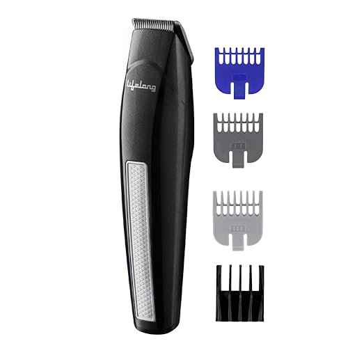 Lifelong Trim EZ Rechargeable Beard Trimmer for Men | SkinProtect Blades, Cordless Groomer with 4 Attachments, Brush & Oil Bottle, 500mAh Lithium Battery, USB Type-C Charging, 60 Min Runtime (Black)