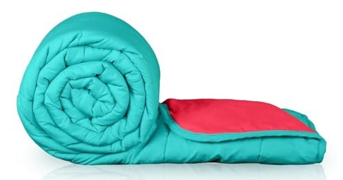 Zinnia Ultra Soft Microfibre Reversible Comforter- Single 150 X 230 Cm, Red and Bright Aqua., 200 TC(Solid – Vibrant)