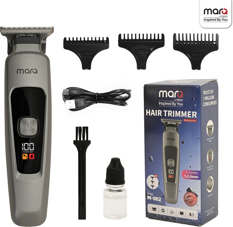 MarQ by Flipkart M-002 Professional Hair Trimmer with LED Display Trimmer 200 min Runtime Trimmer 200 min  Runtime 3 Length Settings(Grey)