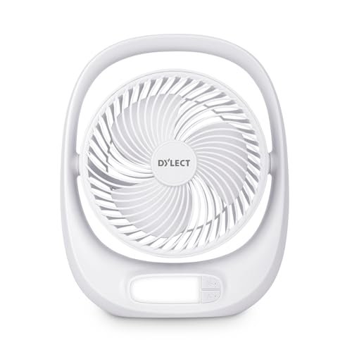 Dylect® Briza 180 Portable Rechargeable Fan | 3600mAh Battery | TruSilent BLDC Motor | 3-Speed | Up to 11h Runtime | USB Charging | Built-in LED Light | Ideal for Desk, Kitchen & Travel | White