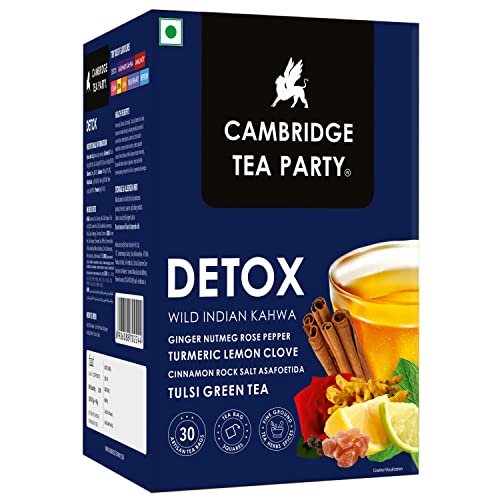 Cambridge Tea Party Detox 30 Tea Bags,Desi Kahwa,Turmeric Ginger Rose Lemon Clove Rock Salt Tulsi Green Tea (Immunity Booster with Natural Vitamins,Cleanse,Cold Relief,Weight Loss,Slim,Digestion)