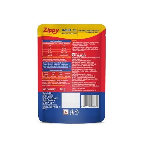 ZIPPY+12 Month Adult Dog Food Chicken & Liver Chunks in Gravy of Real Chicken | Meal Helps Strengthen Your Dog’s Immune System| Minerals Contribute Maintaining Strong Bones & Teeth (Pack of 24)