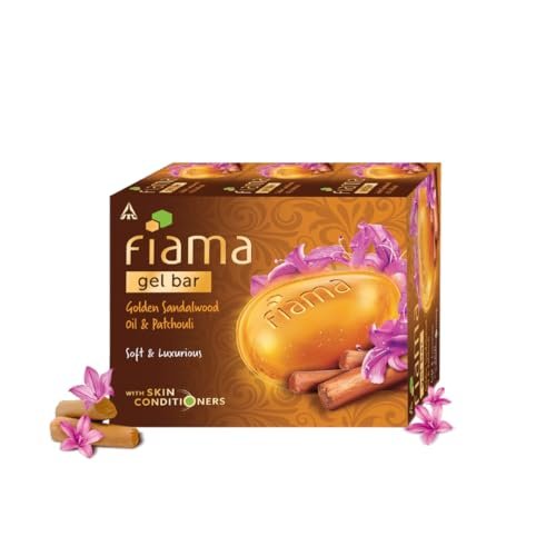 Fiama Gel Bathing Bar Golden Sandalwood Oil and Patchouli with Skin Conditioners for Moisturized, Soft and Luxurious Skin, 375g (125g – Pack of 3), Soap for Women & Men, For All Skin Types