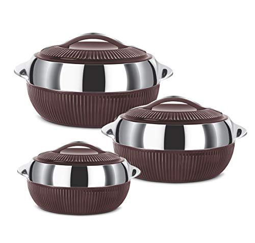 MILTON Fiesta Insulated Casserole (Brown, Set Of 3, Inner Stainless Steel), 450 Ml
