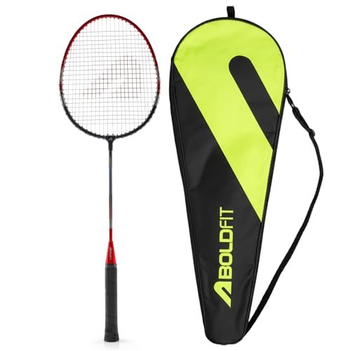 Boldfit Badminton Rackets Aluminium Badminton Racket with Full Cover Bag Standard Shuttle Bat Match Shuttle Bats Lightweight Badminton Shuttle Bat Aeroflex – Red