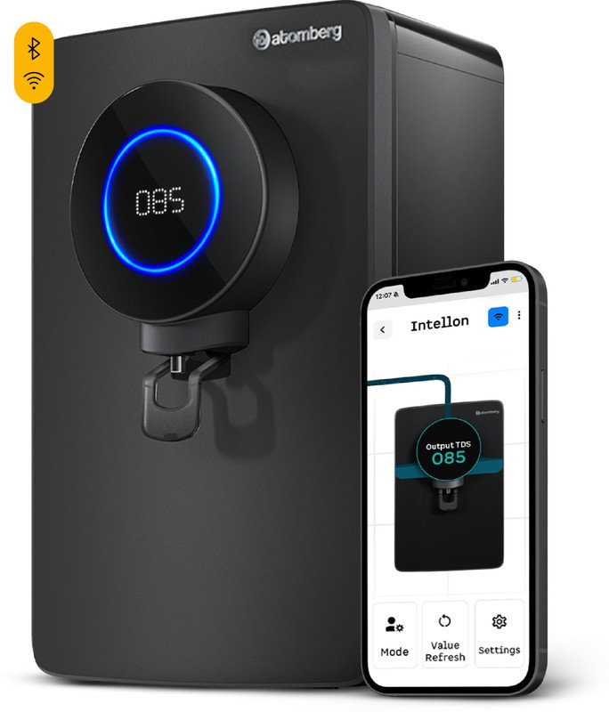 Atomberg Intellon 8 L RO + UV + UF + Alkaliser Water Purifier India’s 1st Adaptive 4 Modes TDS-Based Filtration Smart IoT 7 Stages Retains Minerals & Improves Health 2 Year Warranty Zero Cost for 2 Years No AMC(Black)