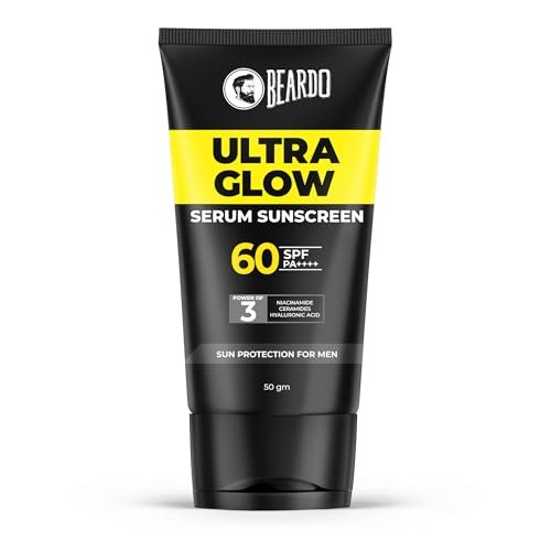 Beardo Ultra Glow Serum Sunscreen SPF 60+ PA++++| UVA/UVB Protection | No White Cast | Ultra Lightweight 3 in 1 with Niacinamide, Ceramides & Hyaluronic Acid | Non-Greasy | Designed for Men | 50g
