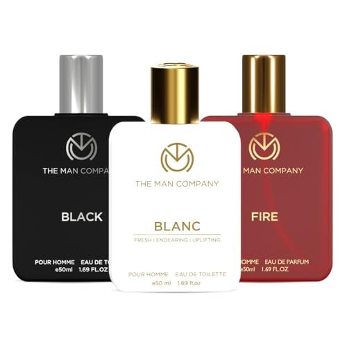 The Man Company Eau de Toilette Trio Perfume Gift Set , 50ml each – Fire, Blanc, Black | EDP & EDT Perfume for Man | Premium Luxury Long-Lasting Perfume Spray | Valentine Gift For Him | fresh scent for daily office wear | Valentine gift Set for Boyfriend , Husband