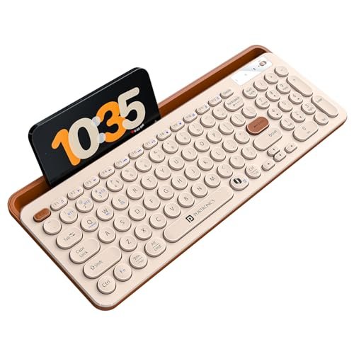 Portronics Bubble 3.0 Wireless Keyboard with Bluetooth + 2.4 GHz USB Receiver, Rechargeable Battery, Dual Height Adjustment, Multimedia Hotkeys with Numpad, for Laptop, PC, Smartphone, Tablet(Beige)