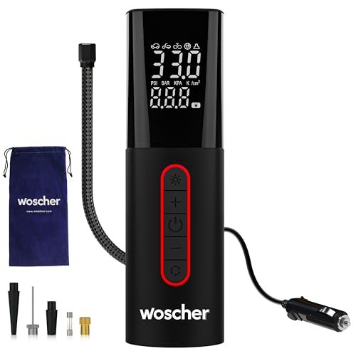 Woscher Tallboy Wired Digital Tyre Inflator for Car & Bike | 150 PSI | Auto Shut-Off | Digital Display | LED Light | DC 12V Portable Air Pump
