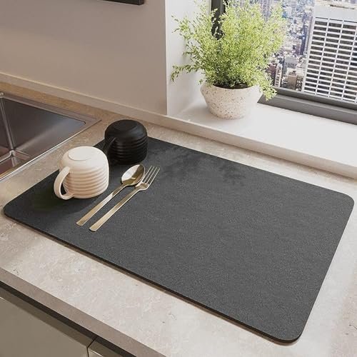 Kitchen Counter Absorbent Mat with Rubber Backing, Rectangular Black Mat (40 x 60 cm)