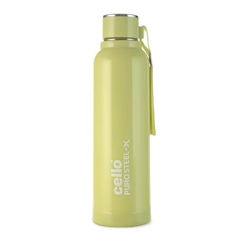 Cello Puro Steel-X Benz 900 PU Insulated Water Bottle 900 ml, Green | BPA Free, Leakproof, ISI Certified |Hot & Cold Bottle for Gym, Office, College, Travel, Camping, Indoor & Outdoor Sports & Yoga