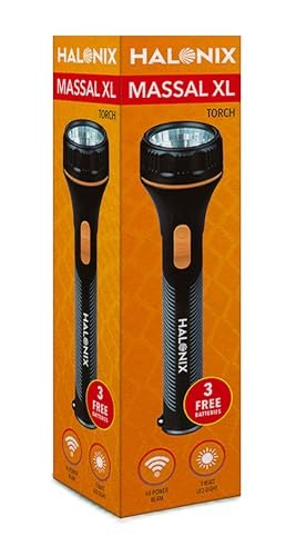 Halonix Massal XL 1W Led Torch Light | Super Bright White Led Flashlight | Bright Flashlights for Emergencies and Camping Gear | Flash Light with AA Batteries Included | Pack 1, 75 Lumen