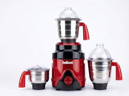 MasterChef 1200 Watts Mixer Grinder, 3 Jars, Red | Powerful Motor for Dry/Wet Grinding, Blending & Juicing | Stainless Steel Blades, Multi-Purpose Kitchen Appliance for Indian Cooking (Red)