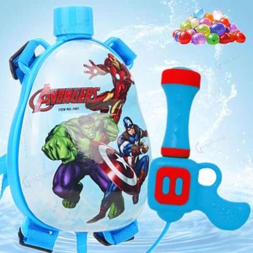 GRAPHENE Blue Holi Pichkari Water Gun for Kids Leak Proof Long Range Backpack Pichkari with 500ML Nano Tank Shooting Pistol Includes 100 Water Balloons Holi & Summer Fun Toys for Boys Girls