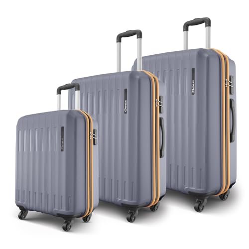 Safari Genius Alley Set of 3 (Cabin + Medium + Large) Trolley Bags Hard Case Polypropylene, 4 Wheels, 360 Degree Wheeling Luggage, Suitcase for Travel, Trolley Bags for Travel, Flintstone