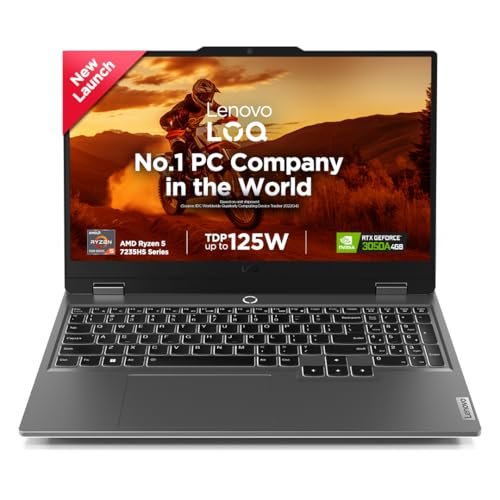 Lenovo LOQ, AMD Ryzen 5 7235HS, RTX 3050A-4GB, 12GB RAM, 512GB SSD, [FHD], 15.6″/39.6cm, 144Hz, Windows 11, Office Home 2024, Grey, 2.4Kg, 83JC00HNIN, 3 Mon. Game Pass, Gaming Laptop