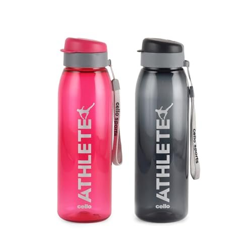 CELLO Athlete Water Bottles Set of 2 Pcs For Daily Use, 800 ml Each Multicolor | Stylish & Unbreakable BPA-Free Leakproof Freezer & Fridge Safe Flip Top Lid Water Bottle For School, Office & Travel