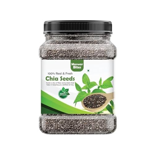 MarwarBites Premium Chia Seeds 1kg | Raw Unroasted & Cleaned | Natural Plant-Based Superfood Seed For Eating | Ideal for Smoothies, Baking & Cooking
