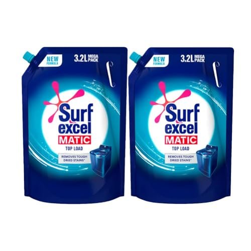 Surf Excel Matic Top Load Liquid Detergent 3.2 L Refill, Designed for Tough Stain Removal on Laundry in Washing Machines – Mega Pack (Pack of 2)