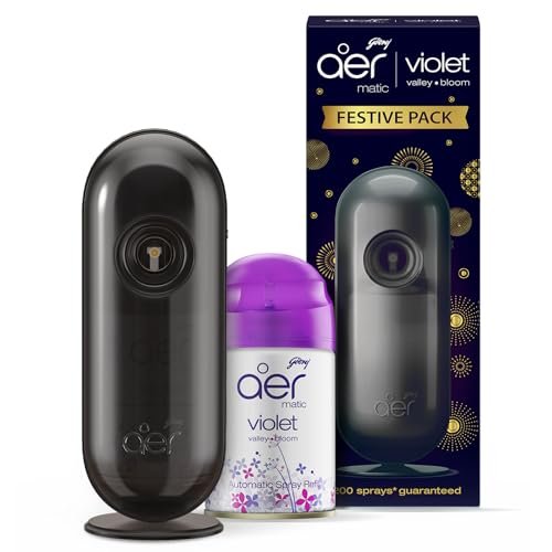 Godrej aer Matic Kit (Machine + 1 Refill) – Automatic Room Fresheners with Flexi Control Spray | Violet Valley Bloom | 2200 Sprays Guaranteed | Lasts up to 60 days (210ml)