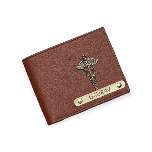 The Unique Gift Studio Leather Wallet for Men and Boys Customized Wallet Customise Gifts for Men | Personalized with Name & Charm Purse – Tan