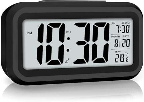 AERYS Digital Alarm Clock with Automatic Sensor, Date and Temperature Display, Compact Desk Table Clock for Students, Home, Office, Bedroom, Living Room,Home Decor, Corporate Use (Black Digital)