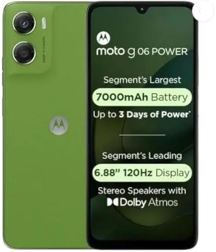 Motorola Moto g06 Power (Pantone Tendril, 4GB RAM, 64GB Storage) | 7000mAh Battery | 6.88″ 120Hz HD+ Display | 50MP Camera | Android 15 | MediaTek Helio G81 | IP64 | Gorilla Glass 3