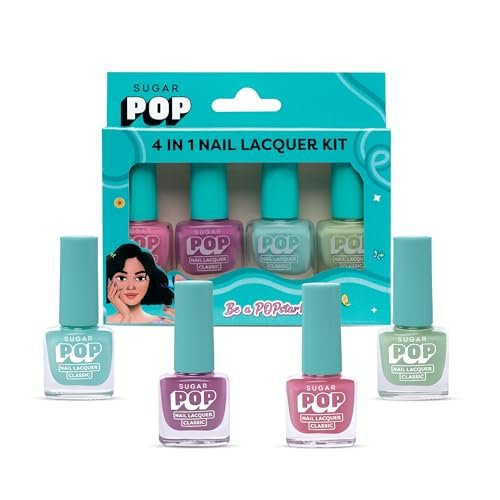 SUGAR POP 4 in 1 Nail Lacquer Kit | Chip-resistant formula & Glossy Flinsh | Nail Polish Set – 04 Pastel Paradise