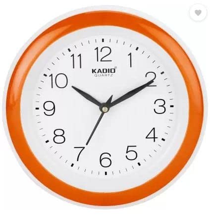 Kadio Analog 20 cm X 20 cm Wall Clock (Orange with Glass, Standard)