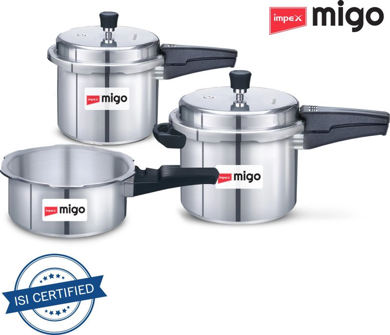 IMPEX Migo Induction Base Pressure Cooker Combo 2 L, 3 L, 5 L Outer Lid Induction Bottom Pressure Cooker(Aluminium)