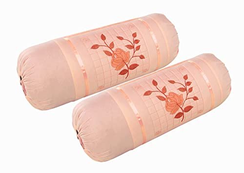 Rj Products ™ Flower Cotton Embroidery Bolsters Covers Set of 2 Piece (Peach)