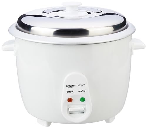 Amazon Basics 1.8 liter Electric Rice Cooker | Auto Cut-Off | Cooking Capacity of 750g | Stainless Steel Lid | Non-Stick Coating (White)
